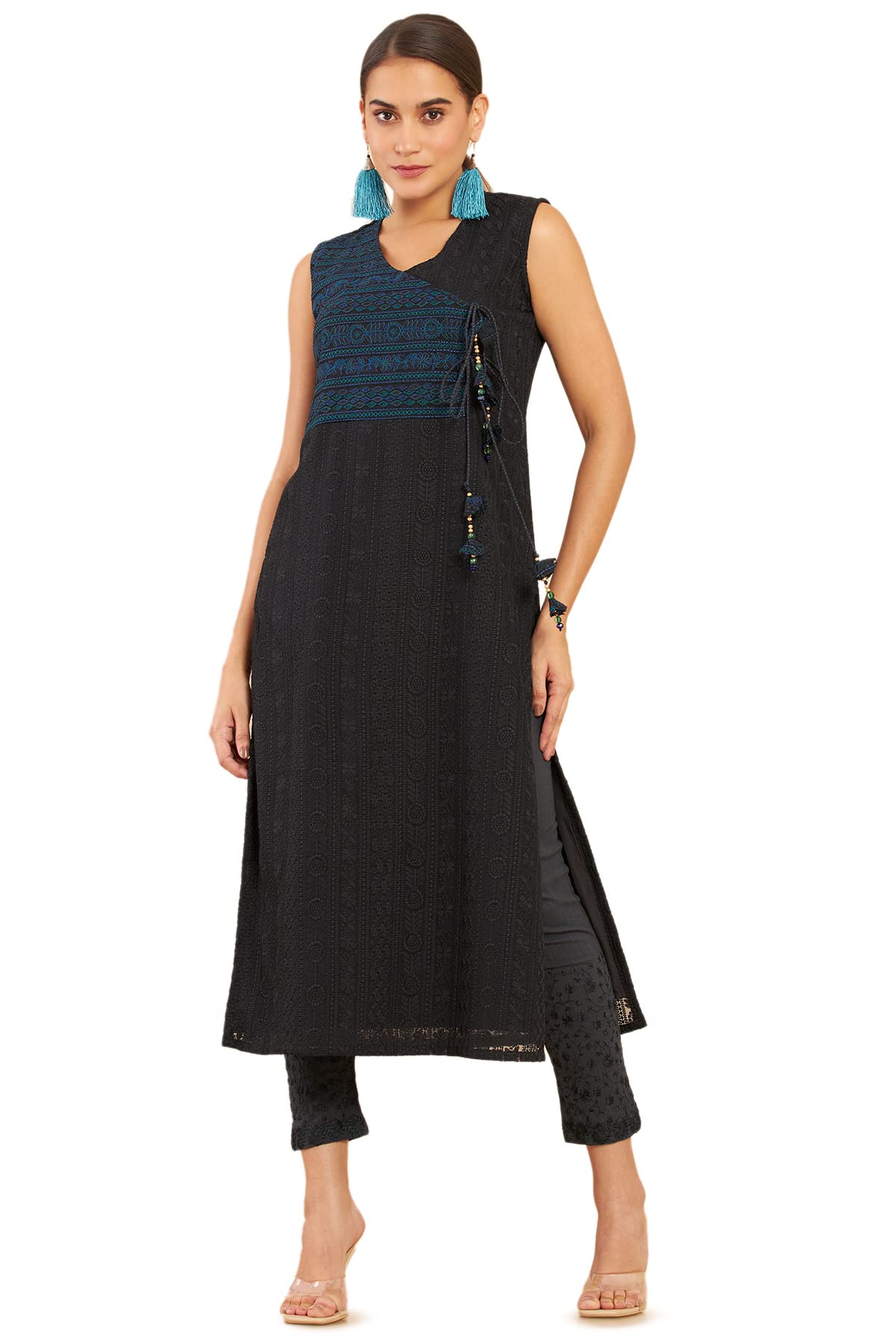 Soch Women Georgette Angrakha Kurta with Thread Work Embroidery