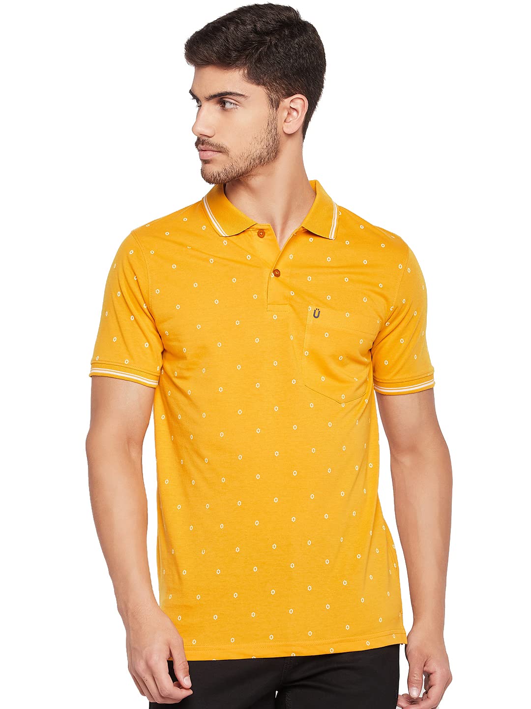UNIBERRY Mens Cotton Half Sleeves Printed Polo Neck TshirtMT6MT_XXL Mustard 2
