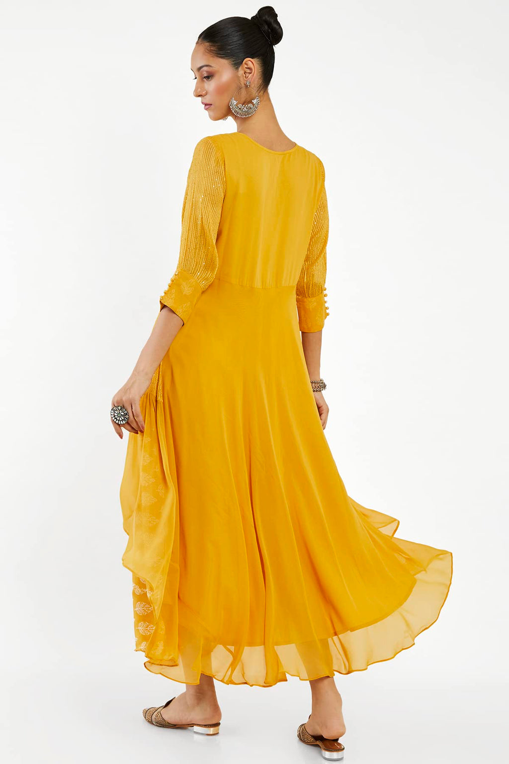 Soch Women Mustard Georgette Printed Dress Kurta