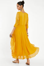 Soch Women Mustard Georgette Printed Dress Kurta