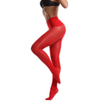 Frola Oil Shiny Stockings Pantyhose 360Seamless Crotch High Waist Smooth Tights for Women(Large,1Pair Red)