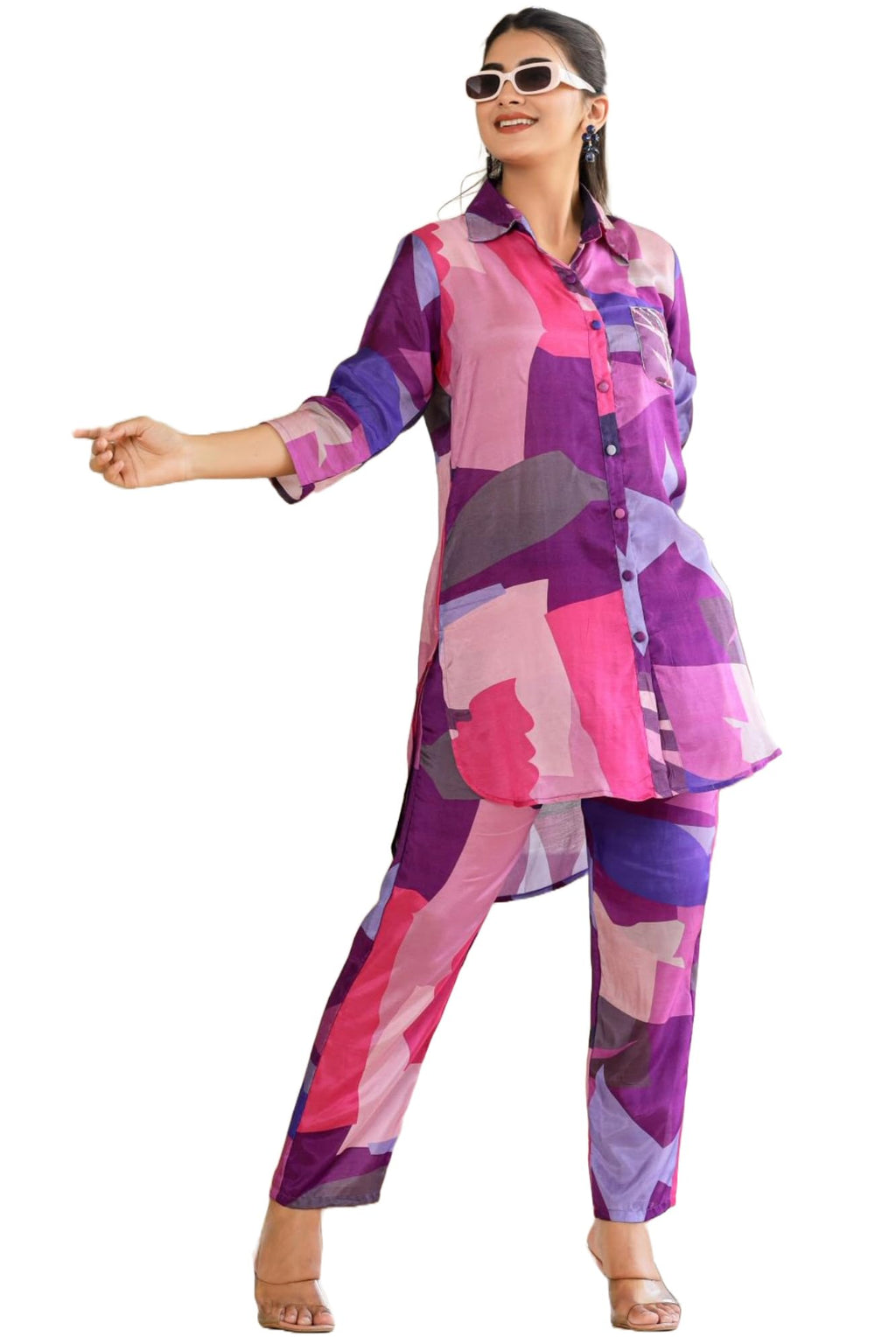 Gosriki WomenS Chanderi Cotton Short Length Printed Co-Ord Set (Bubblegum Purple Co-Ord-Nkl-Gs_Xl_Purple_X-Large)