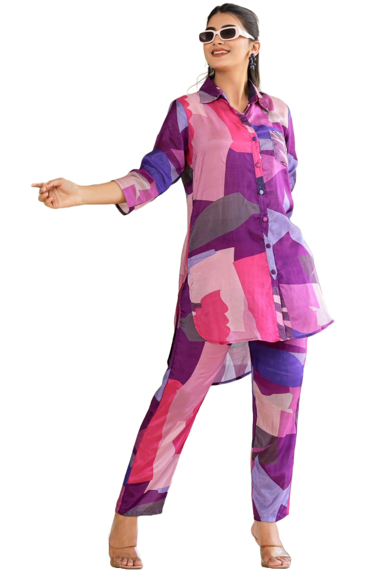 Gosriki WomenS Chanderi Cotton Short Length Printed Co-Ord Set (Bubblegum Purple Co-Ord-Nkl-Gs_Xl_Purple_X-Large)