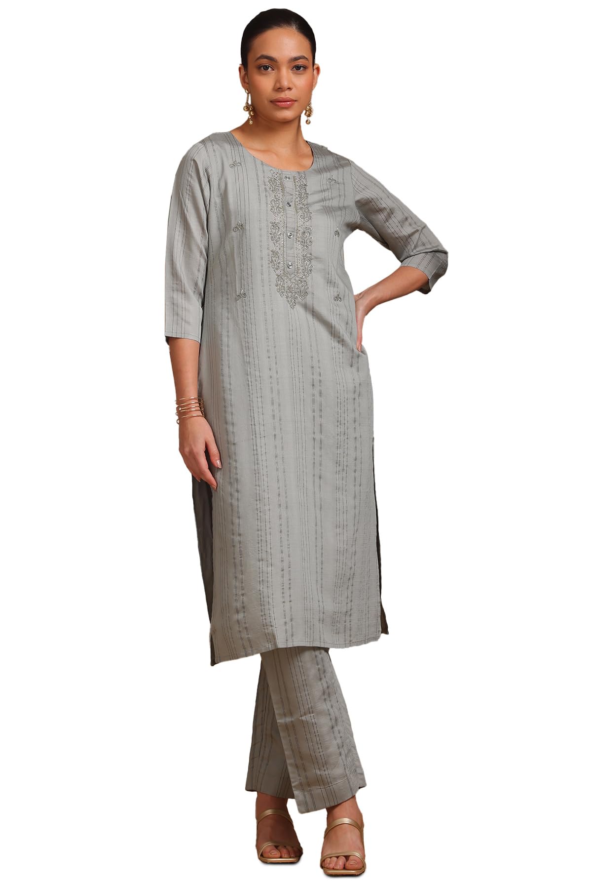 Soch Women Gadwal Striped Kurta Set with Cutdana