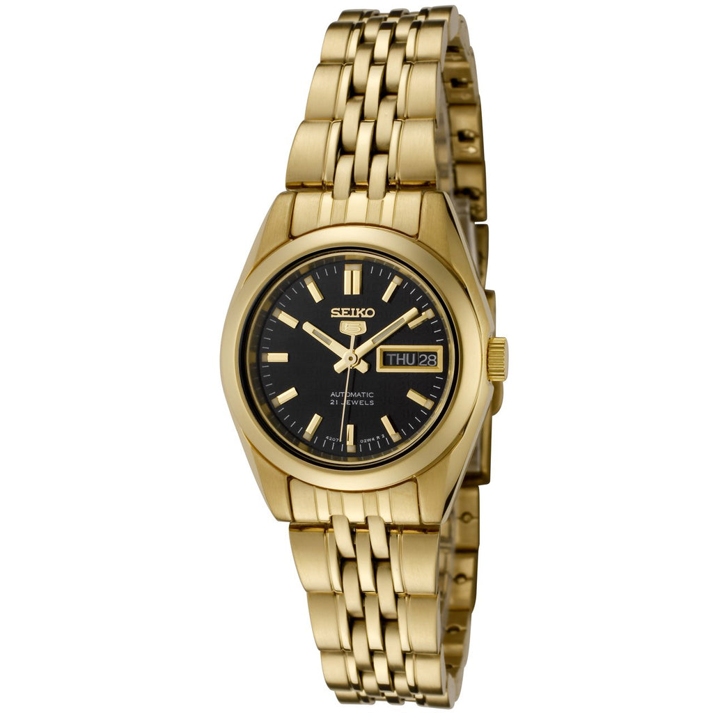 Seiko Women's SYMA40K 5 Automatic Black Dial Gold-Tone Stainless Steel Watch