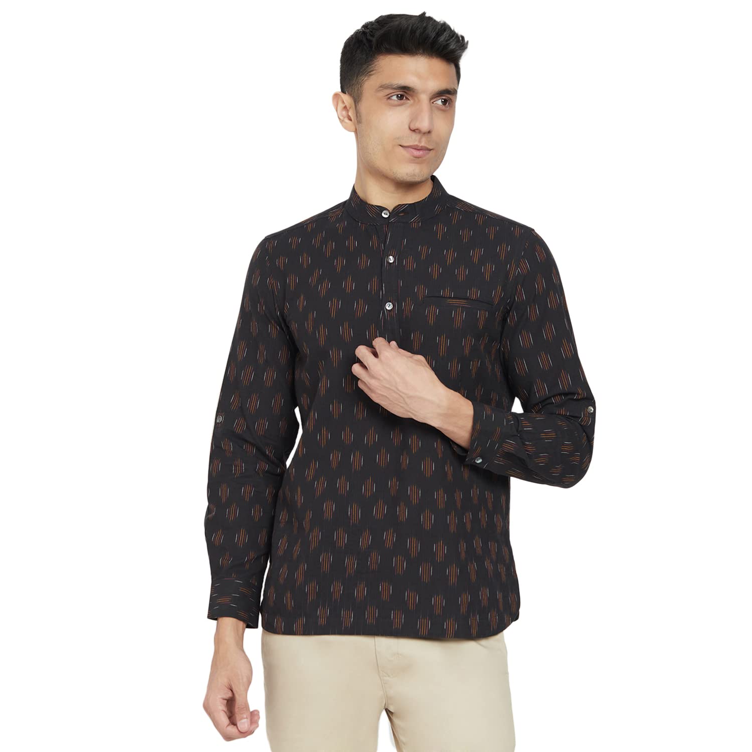 Fabindia MenS Cotton Abstract Slim Shirt_Black_M