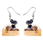 NEWEI Acrylic Cute Basket Of Dachshund Dog Earrings Drop Dangle Fashion Animal Jewelry For Women Gift