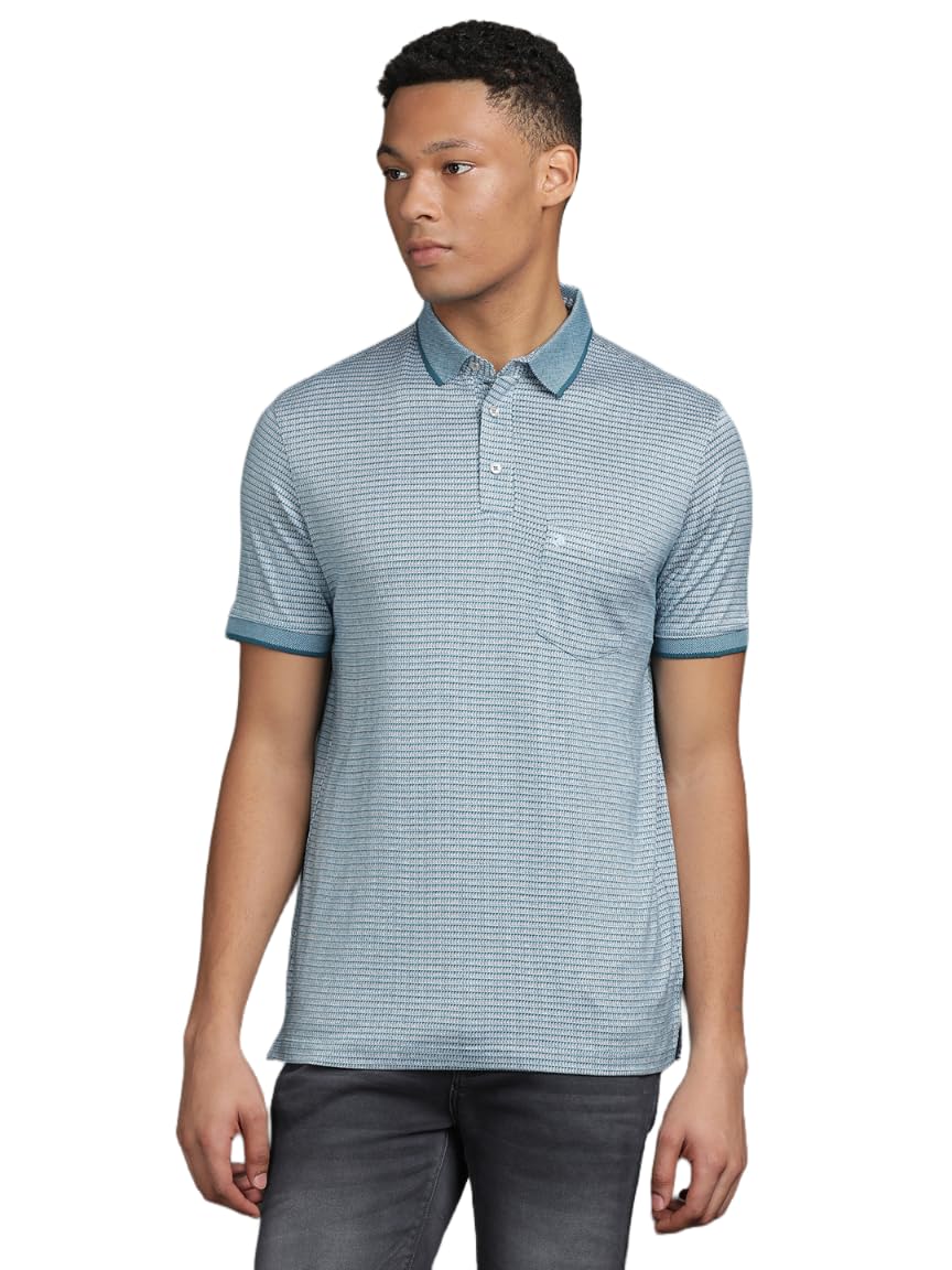 Turtle Men Light Blue Self Design Pure Cotton T-Shirt