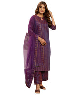 Sanisa Womens Silk Blend Foil Printed Gota Lace Dual Tone Straigth Kurta with Pant and Dupatta Set| Ethnic Set | Suit Set | Kur