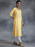 Libas WomenS Cotton Woven Design Straight Kurta (26977_Yellow