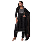 Anubhutee Women'S Black Ethnic Motifs Zari Work Straight Kurta With Trousers & Dupatta