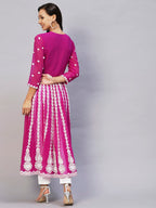 ANNI DESIGNER Womens Georgette Chikankari Embroidered Anarkali Kurti (Kari Pink-Nw1_M_Dark Pink_Medium)