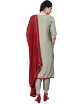 Ishin Womens Silk Blend Kurta Trouser With Dupatta Set