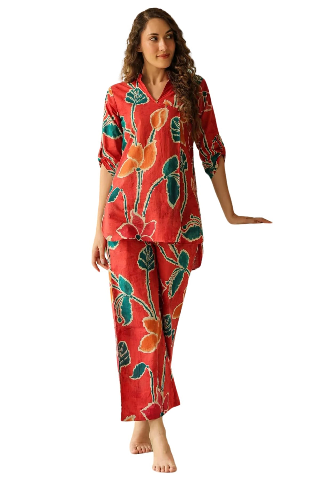 Leriya Fashion Women Ethnic Kurta Set | Rayon Co-Ord Set | Fancy Pajama Set | Pack Of 2 | Floral Printed Top & Pant Set | Full P