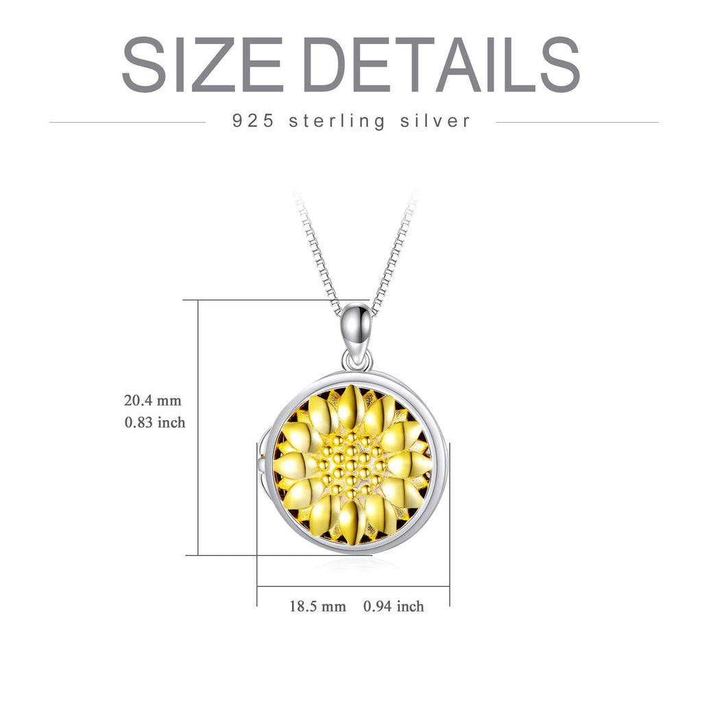 SOULMEET Sterling Silver Sunflower Locket Necklace That Holds Picture Photo Keep Someone Near to You Christmas Birthday Gift Ide