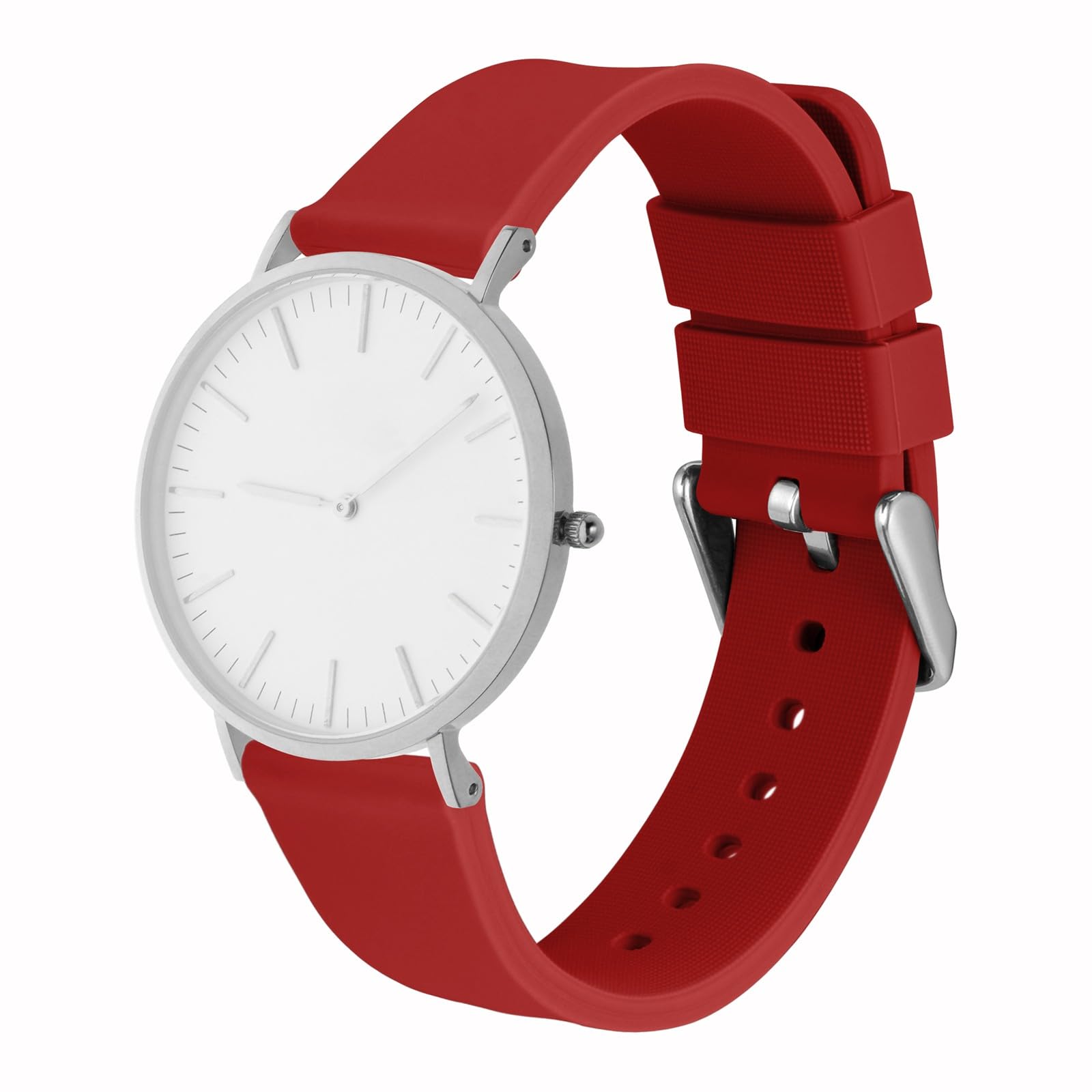 WOCCI 14mm Silicone Watch Band, Quick Release Rubber Replacement Strap with Silver Stainless Steel Buckle (Christmas Red)