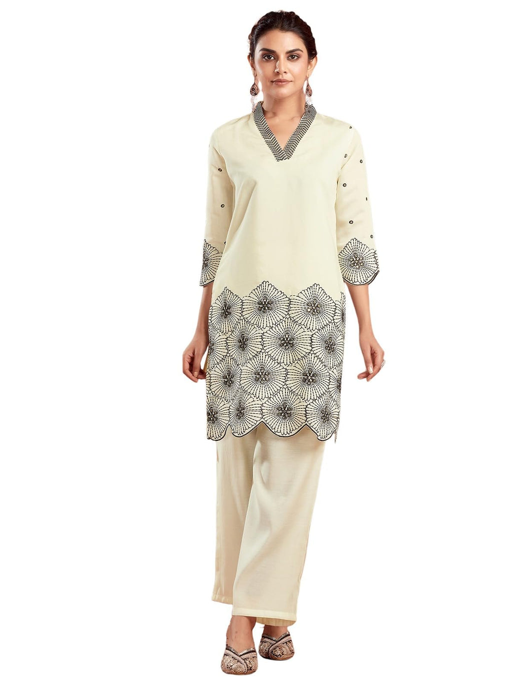 Selvia Co-Ords Set For Women|Silk Blend Kurti And Trouser Set|Ethnic Co-Ords Set For Women|Embroidery Two Piece Co-Ord Set(743Ct