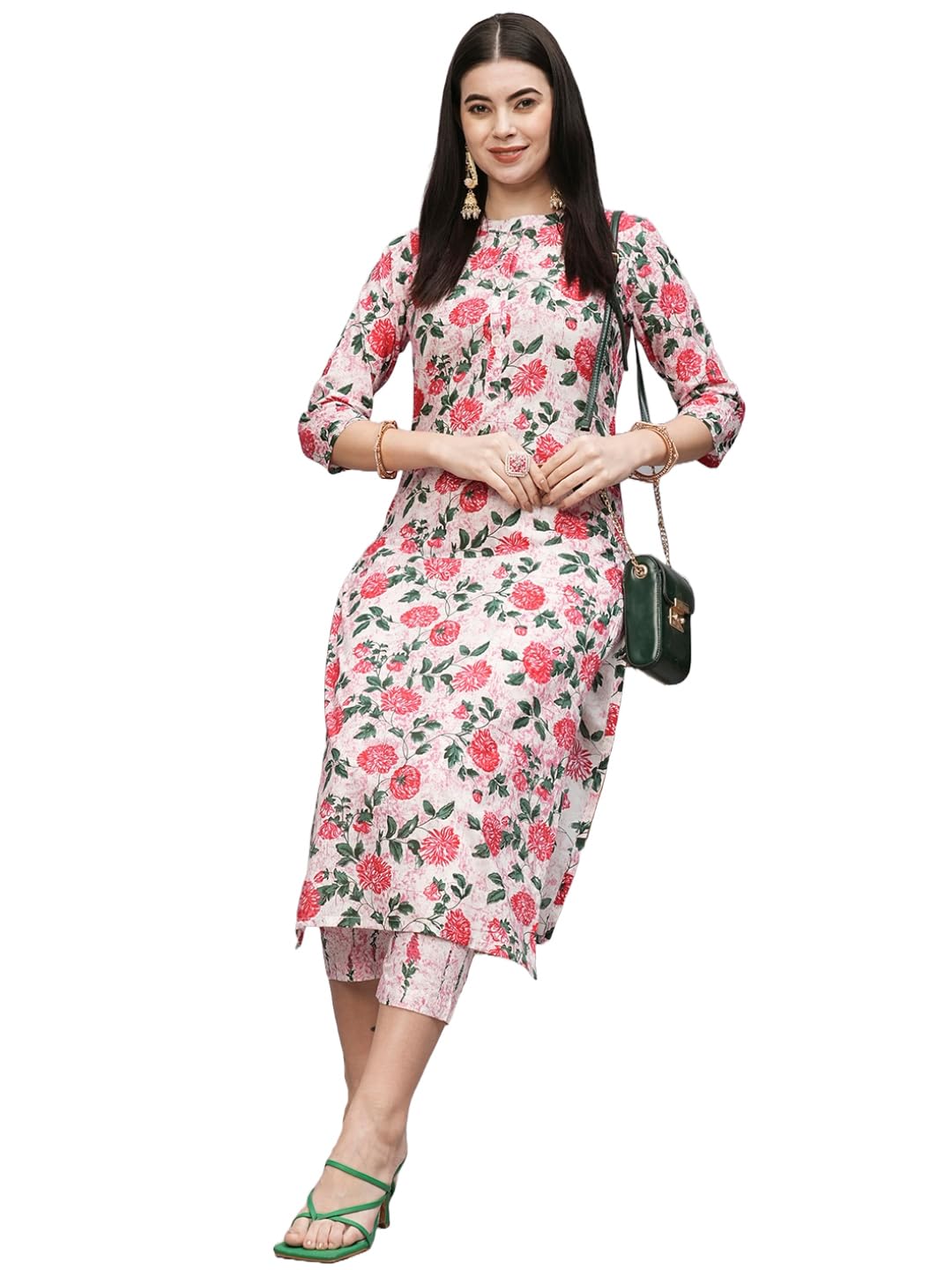 ANNI DESIGNER Womens Cotton Blend Straight Printed Kurta with Pant (Dafiya Peach-NW_L_Peach_Large)