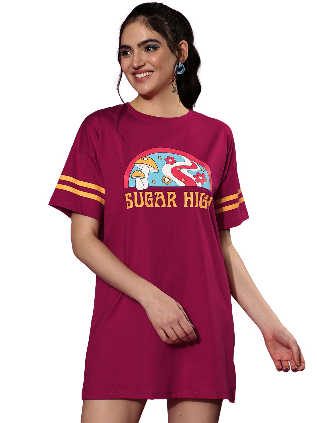 Juneberry Women Cotton Regular Fit Graphic Print Magenta Dress (Jbdr_0323_2015_Pk_L)