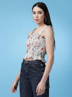 OOMPH! Sleeveless Floral Crop Tops for Women Western, Green - mt605