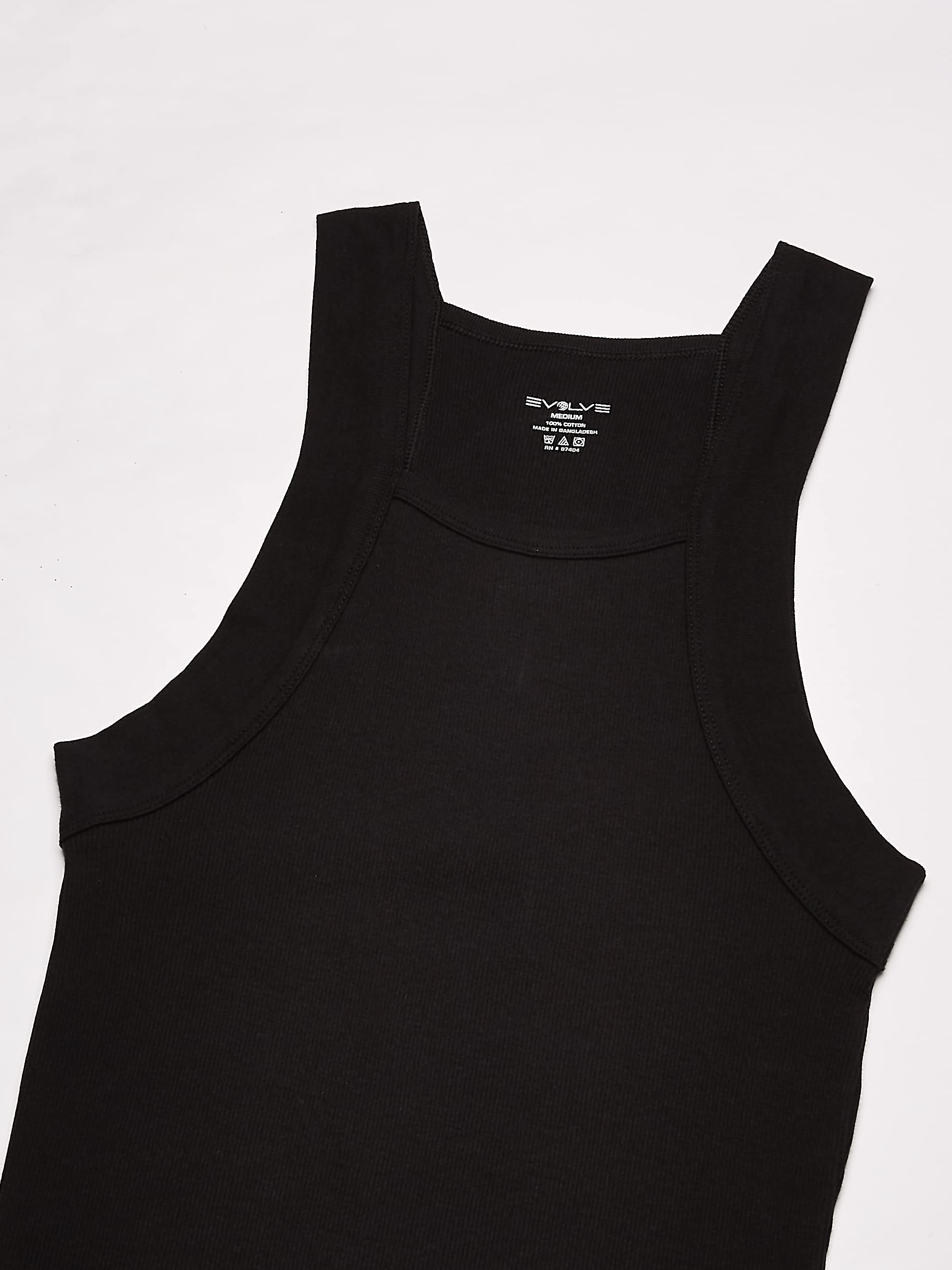 Evolve Men's Cotton Comfort Square Cut Tank Multi Pack, Black, X-Large