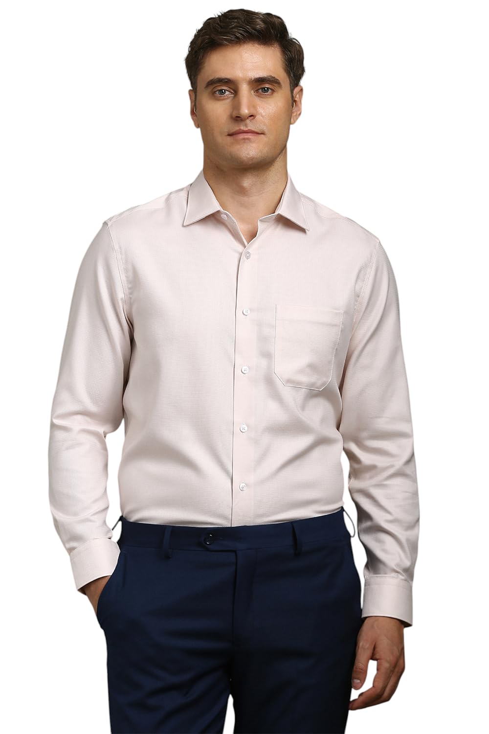 Louis Philippe Men Beige Textured Full Sleeves Formal Shirt