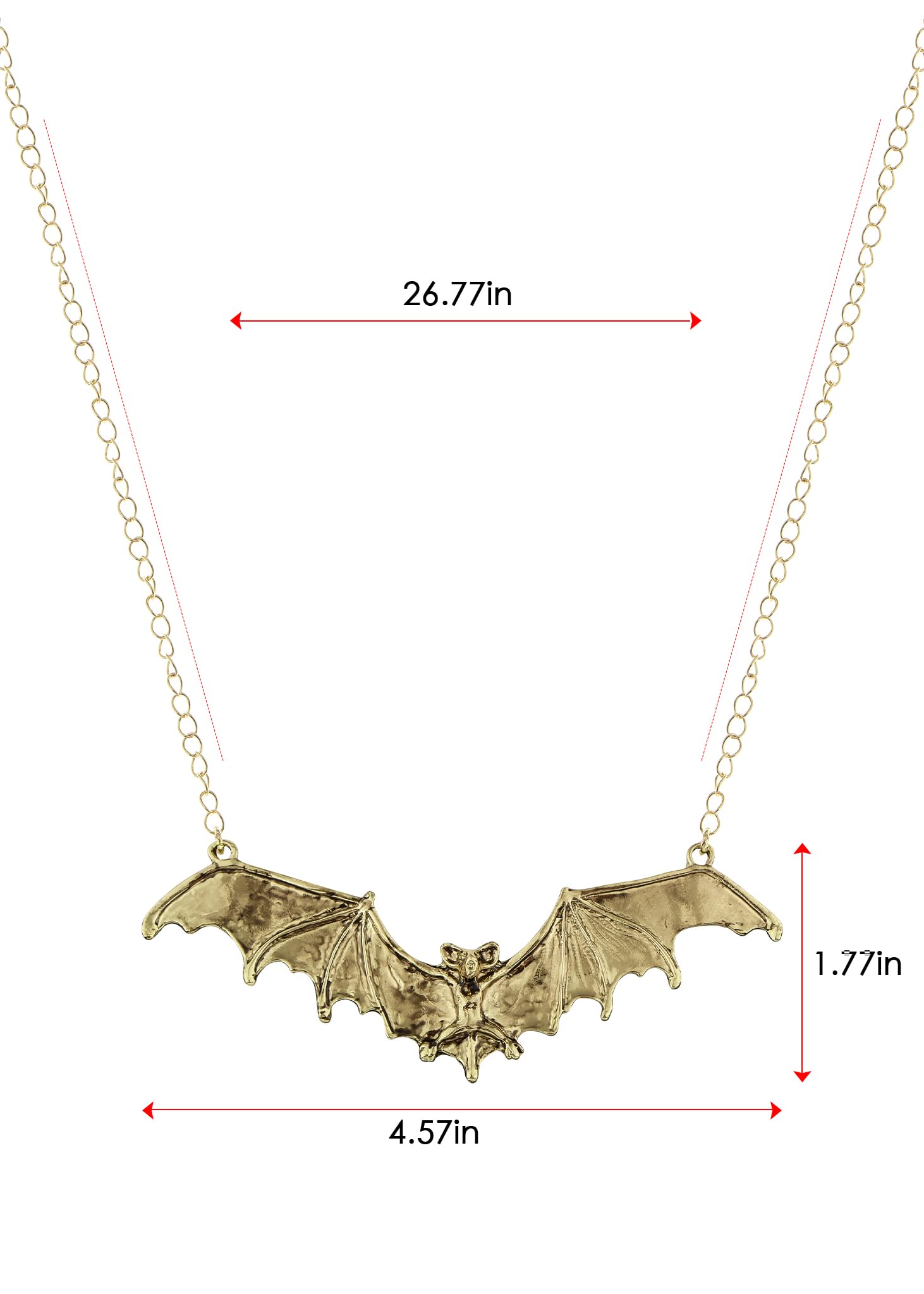 Alilang Frightening Halloween creepy wings Flying Bat Pendant Neck Chain Necklace, Gold