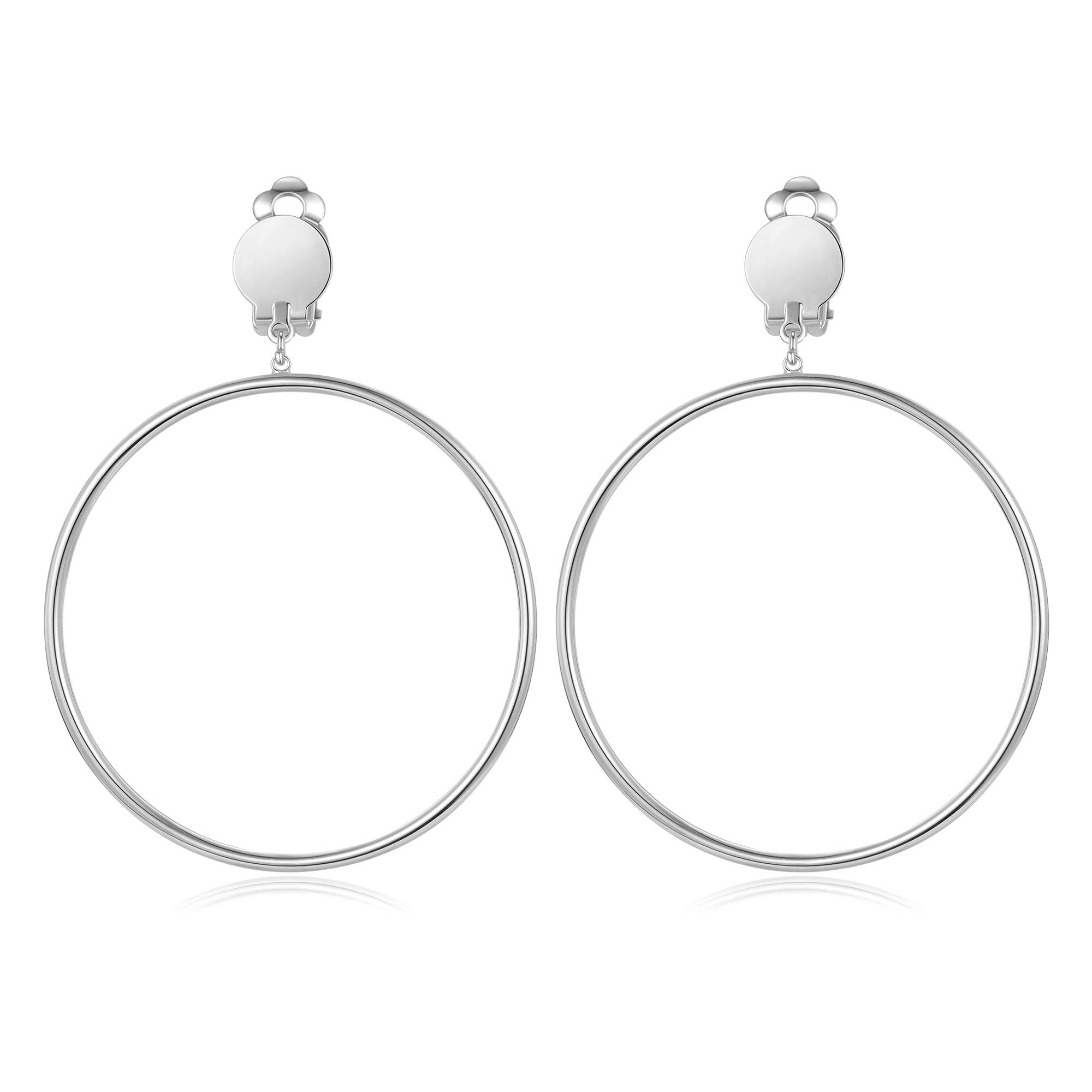 BIRSTONE Halloween Pirate Costumes for Women Clip on 2 Inch Large Big Hoop Minimalist Earrings