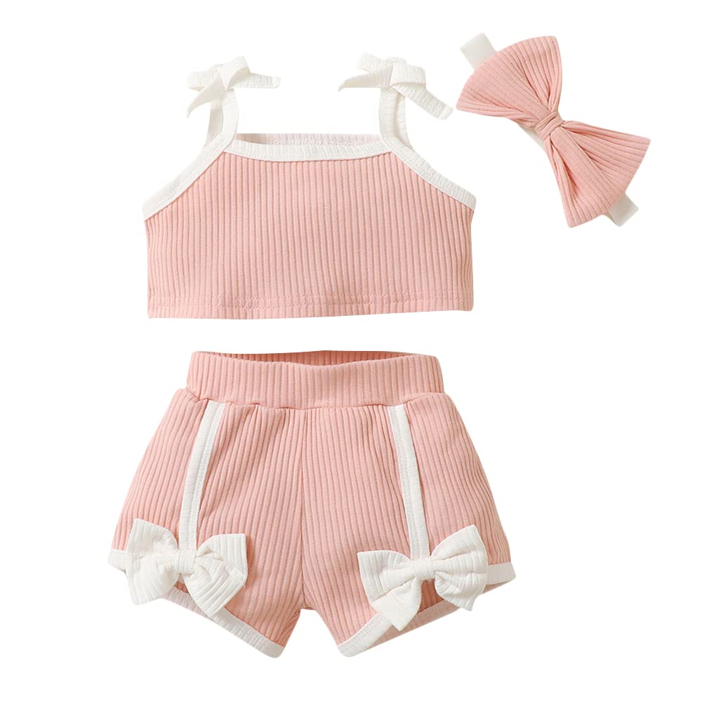 Hopscotch Polycotton Girls Solid TShirt Shorts With Headband In Pink Color For Ages 1824 Months 18-24