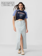 The Souled Store Karma Club Women and Girls Short Sleeves Round Neck Blue Graphic Printed Cotton Relaxed Fit T-Shirts