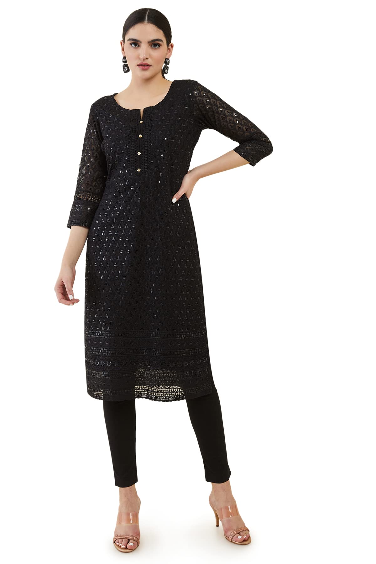 Soch Women Georgette Kurta with Self Embroidery and Sequins