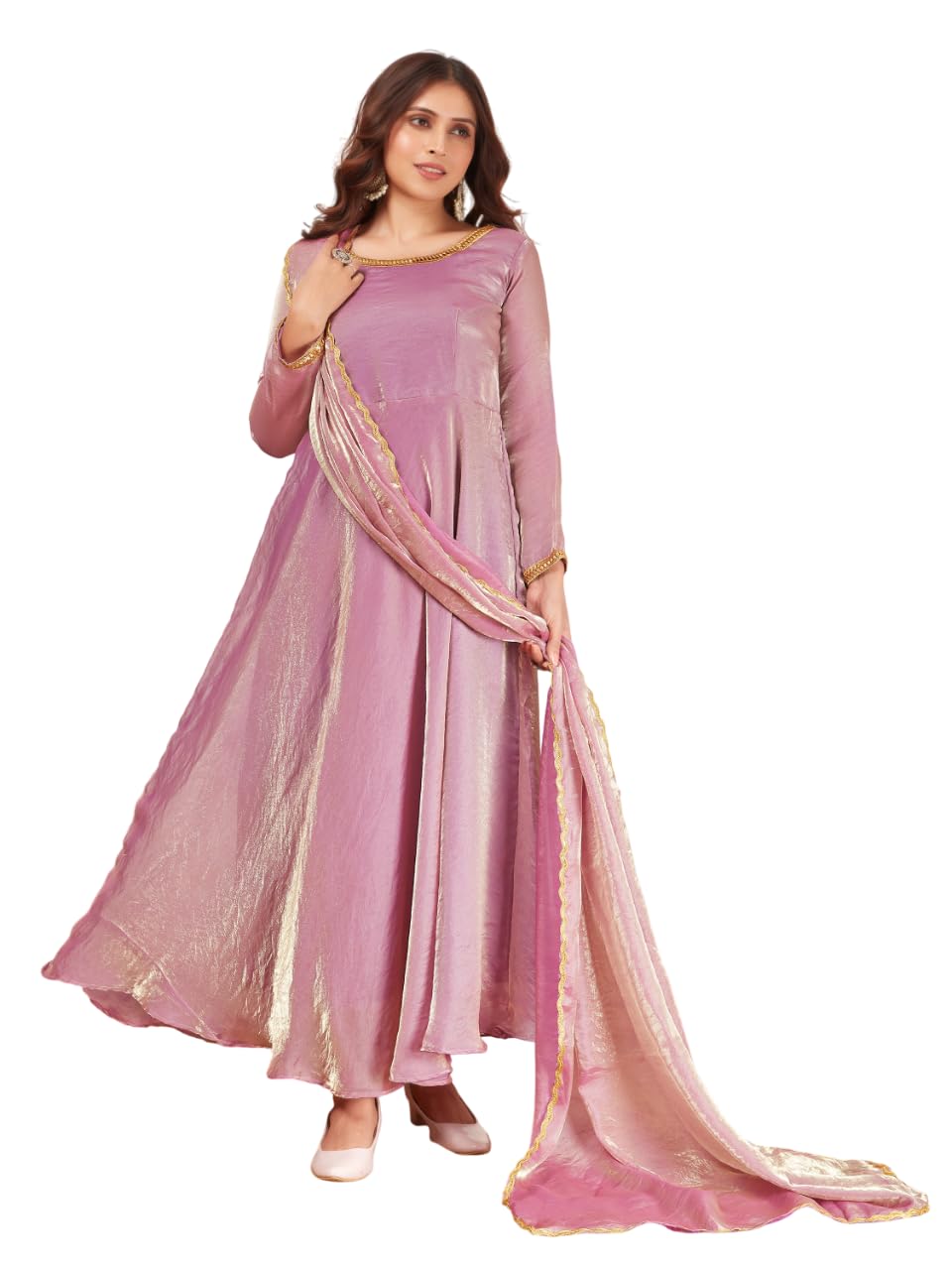 Xomantic Fashion Womens Silk Blend Anarkali Gown With Dupatta