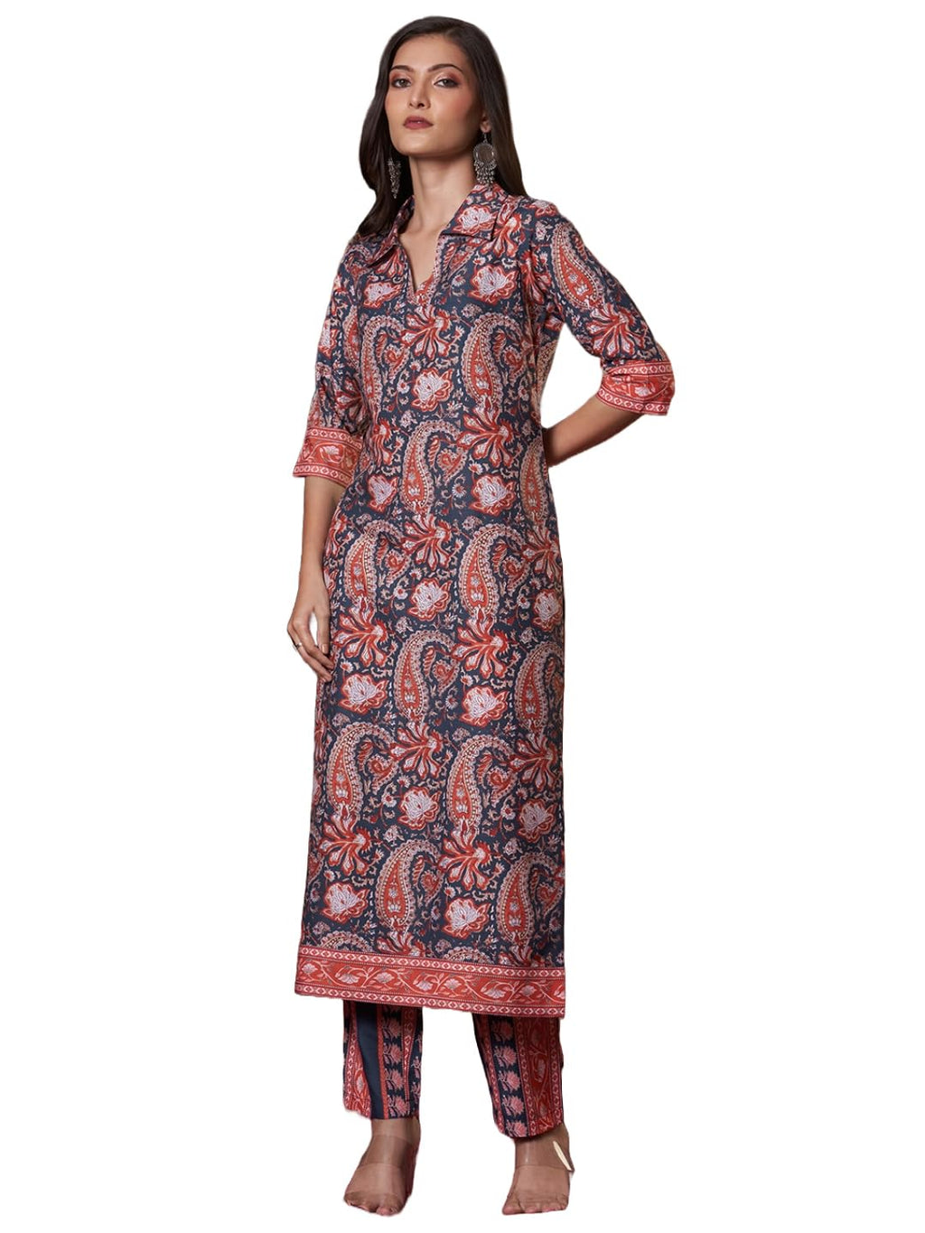 ANNI DESIGNER Womens Rayon Viscose Straight Printed Kurta with Pant (NISHU RED-VKS01_L_Red_Large)