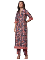 ANNI DESIGNER Womens Rayon Viscose Straight Printed Kurta with Pant (NISHU RED-VKS01_L_Red_Large)