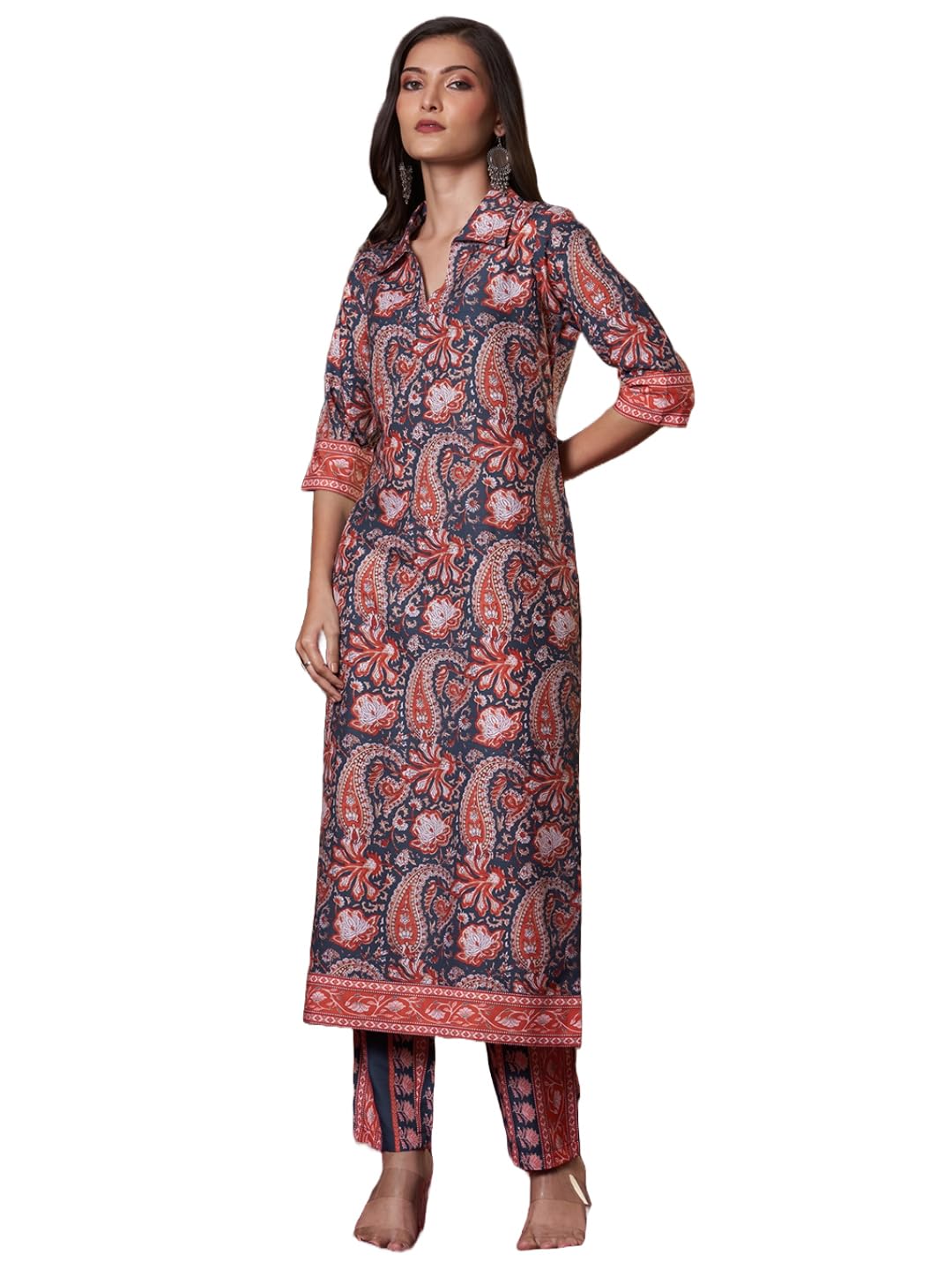 ANNI DESIGNER Womens Rayon Viscose Straight Printed Kurta with Pant (NISHU RED-VKS01_L_Red_Large)