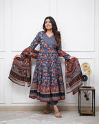 GRECIILOOKS WomenS Rayon Anarkali Printed V- Neck Kurta With Palazzo & Dupatta | Ethnic Set | Dupatta Set | Suit Set