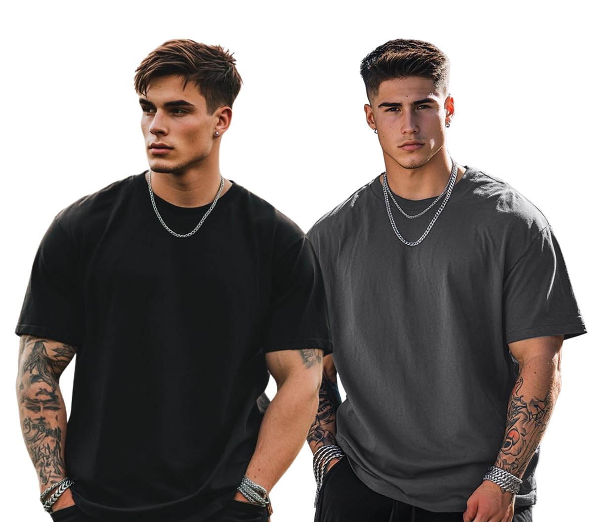 Veirdo Men's Oversized Baggy Fit Drop Shoulder Short Sleeve Round Neck Solid Cotton T-Shirt