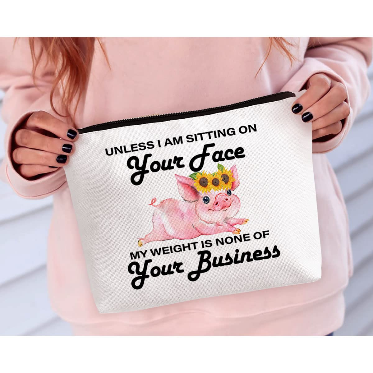 Pig Gifts for Pig Lovers, Cute Pigs Gifts for Women,Sarcastic Funny Pig Makeup Bag, Unless I Am Sitting on Your Face