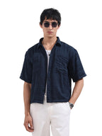 The Indian Garage Co Mens Boxy Textured Cutaway Collar Half Sleeves Resort Shirt
