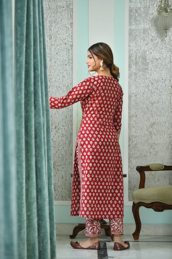 Anni Designer Women'S Cotton Blend Floral Printed Straight Kurta With Pants & Dupatta (Tasya)
