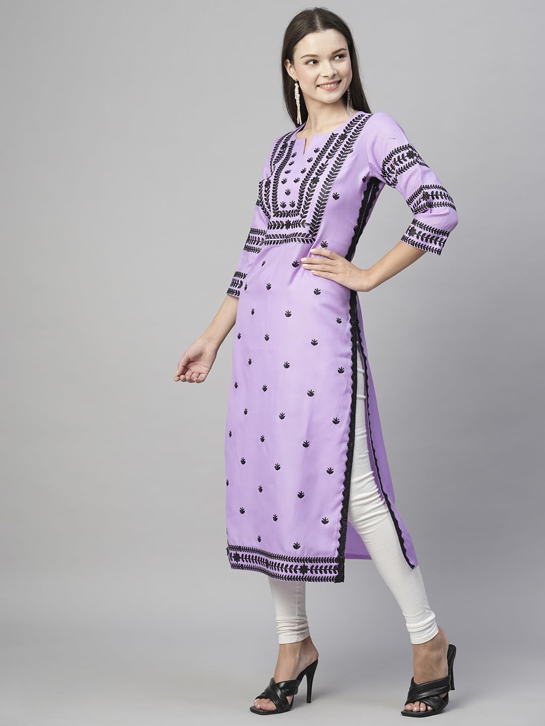 ANNI DESIGNER Womens Cotton Blend Chikankari Embroidered Straight Kurta (STHO-Purple-NW_M_Purple_Medium)