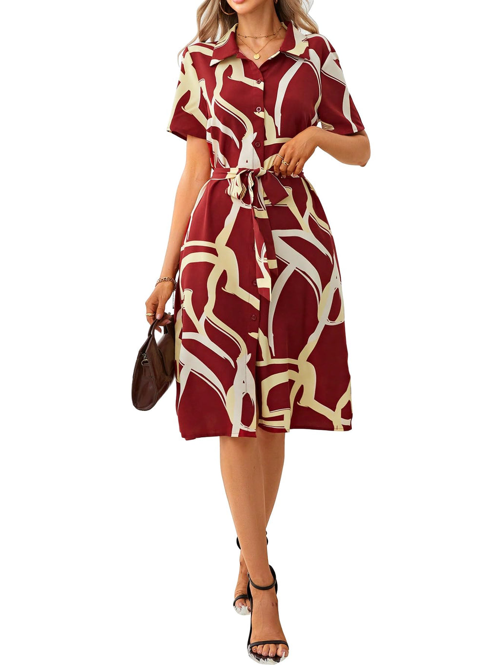 Shasmi WomenS & GirlS Dress For Women L One Piece Dress For Women L Beach Dress For Women, Solid Printed Tie Front Collared V 