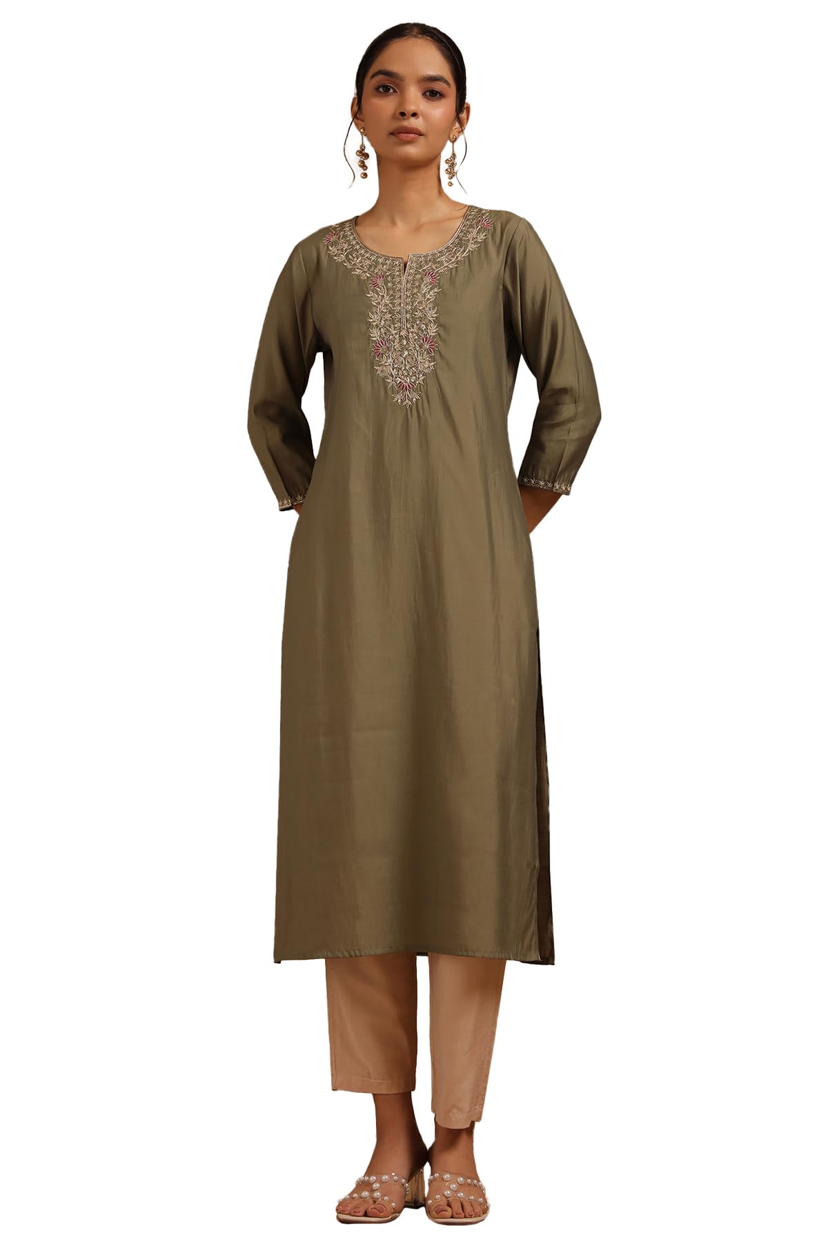 Soch Women Roman Silk Embellished Straight Kurta (