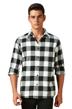 Dennis Lingo Men Flannel Check Cotton Relaxed Fit Full-Sleeves Shirts Black