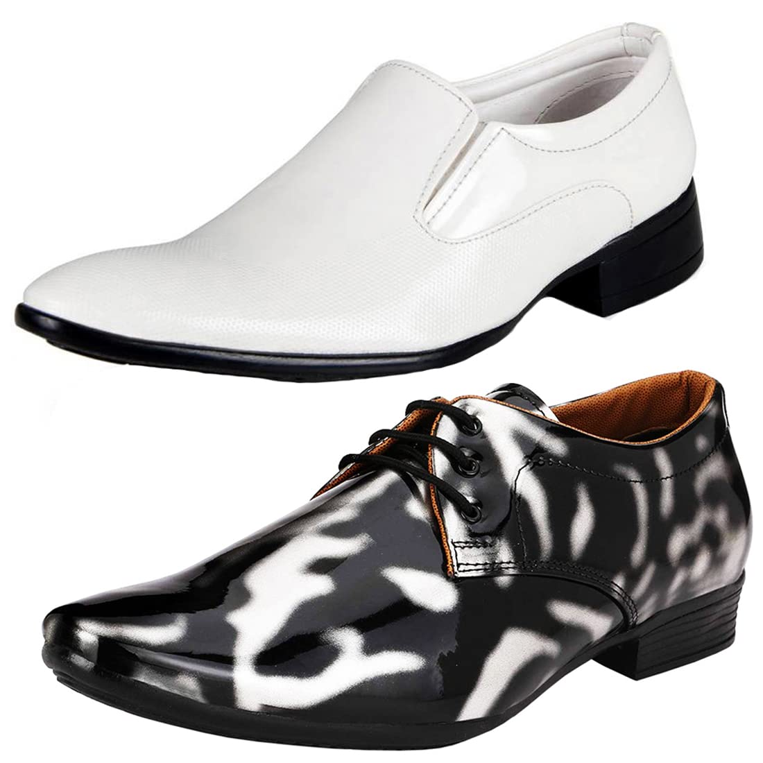 Fashionable Formal Shoes/Party Shoes/ 2 Shoes Combo with Free Belt for Men and Boys (BAZAAR8730_VTR01BlkSlvr2004Wht) Multico 10