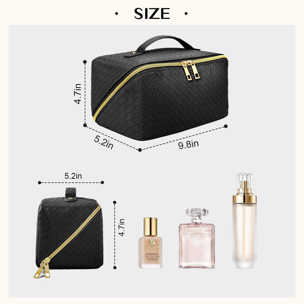 AURUZA Large Capacity Makeup Bag, Travel Cosmetic Bag With Handle and Divider Flat Lay Organizer Portable Toiletry Bag,Makeup St