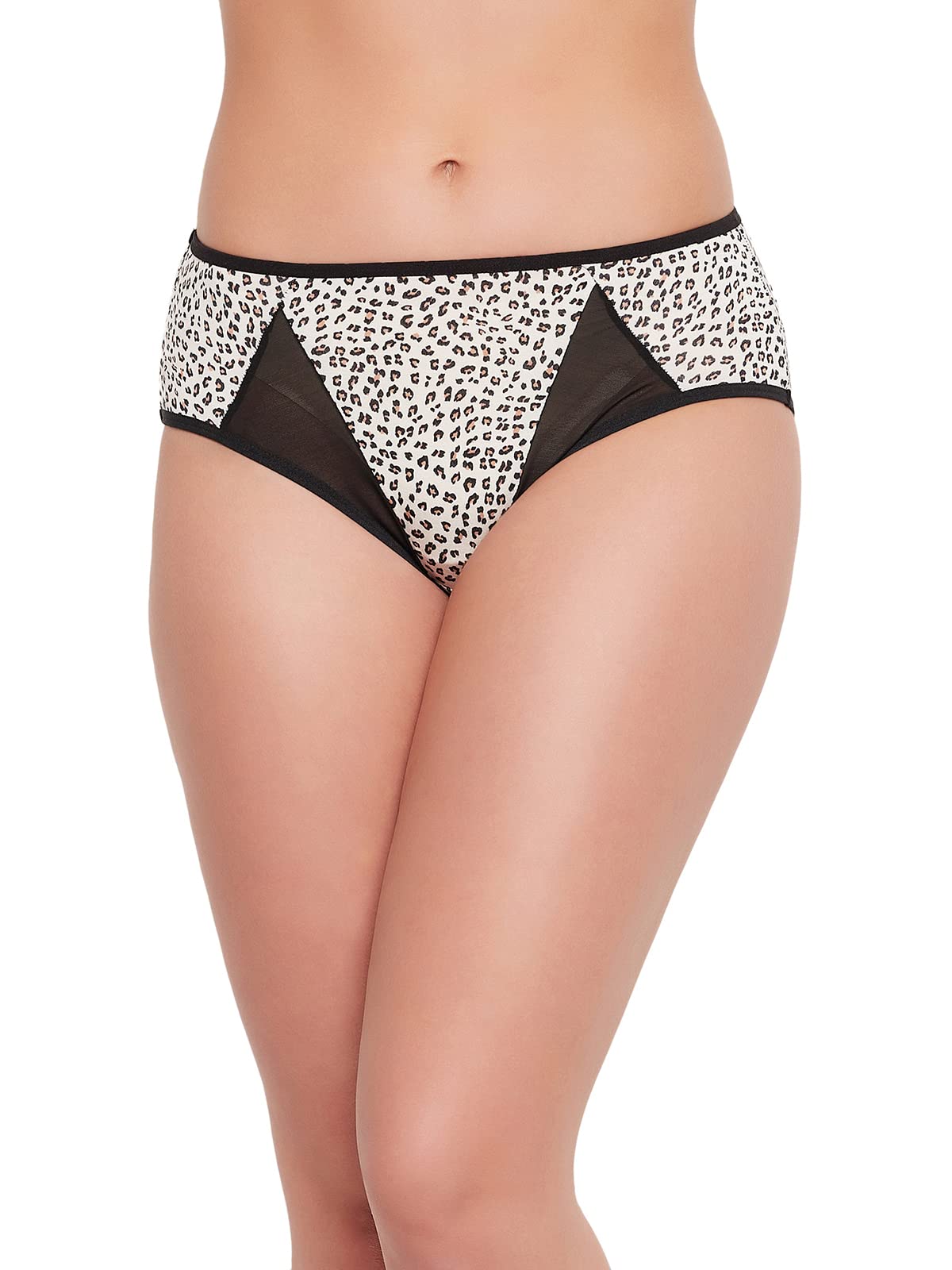 Clovia Womens Mid Waist Animal Print Bikini Panty in White with Powernet Panels (PN1790A18_White_XXL)