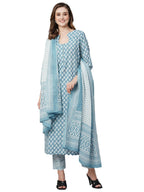 ANNI DESIGNER Women s Cotton Blend Kurta Set, Blue, XL