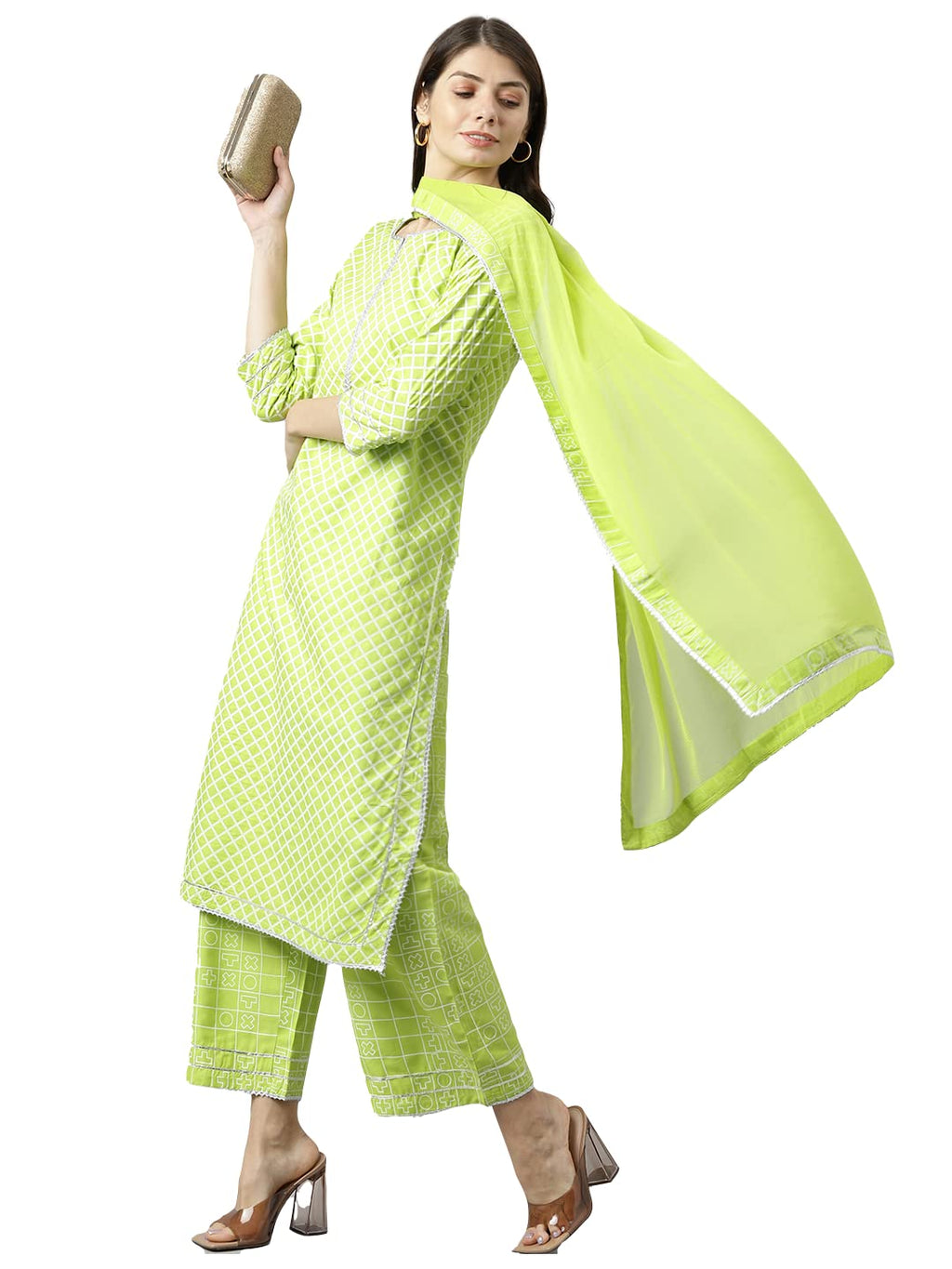 ANNI DESIGNER Women's Polycotton Kurta with Palazzo & Dupatta (Kairav_NEW01_Green_XX-Large)