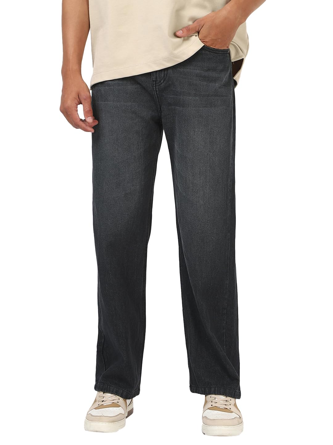Bewakoof Mens Washed Baggy Fit Pure Cotton Jeans_663614_Grey_32